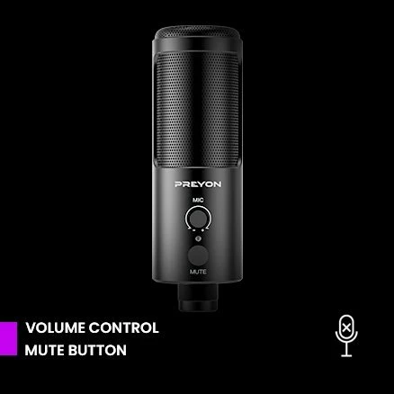 Mikrofon PREYON Buzzard Scream PBS43B, USB-C/3.5mm, kardioid, me stand dhe pop filter, i zi