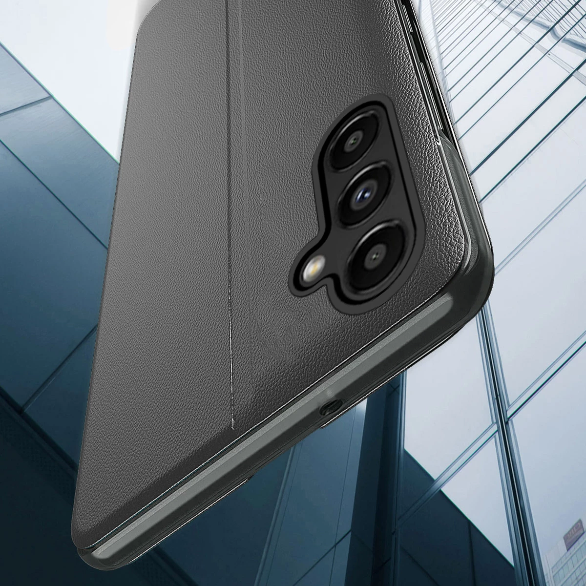 Mbështjellës Hurtel Eco Leather View Case për Samsung Galaxy S23+, i zi