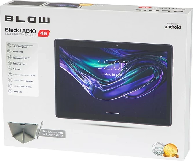 Tablet BLOW BlackTAB10, 10", 4 GB RAM, 128 GB, 4G LTE, i zi, me stilolaps dhe mbështjellës