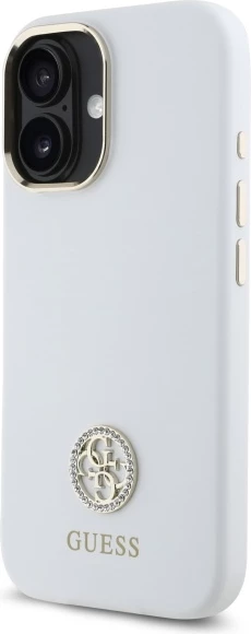 Mbështjellës, Guess, Silicone Logo Strass 4G, për iPhone 16 6.1", hardcase TPU/silikonë me mikrofiber, e bardhë