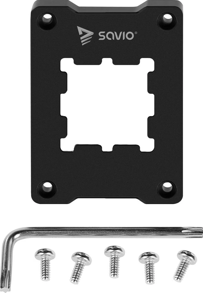Kornizë montimi procesori AM5, Savio, AK-86 SAVGAK-86, aliazh alumini, 70×54×6 mm, peshë 48 g, set me çelës imbus + 4 vida, e zezë
