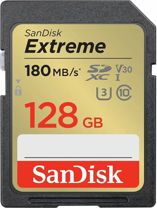 Kartelë memorje SDXC, SanDisk Extreme SDSDXVA-128G-GNCIN, 128GB, UHS-I U3 V30, 180MB/s leximi 90MB/s shkrimi, me RescuePRO Deluxe 1 vjet