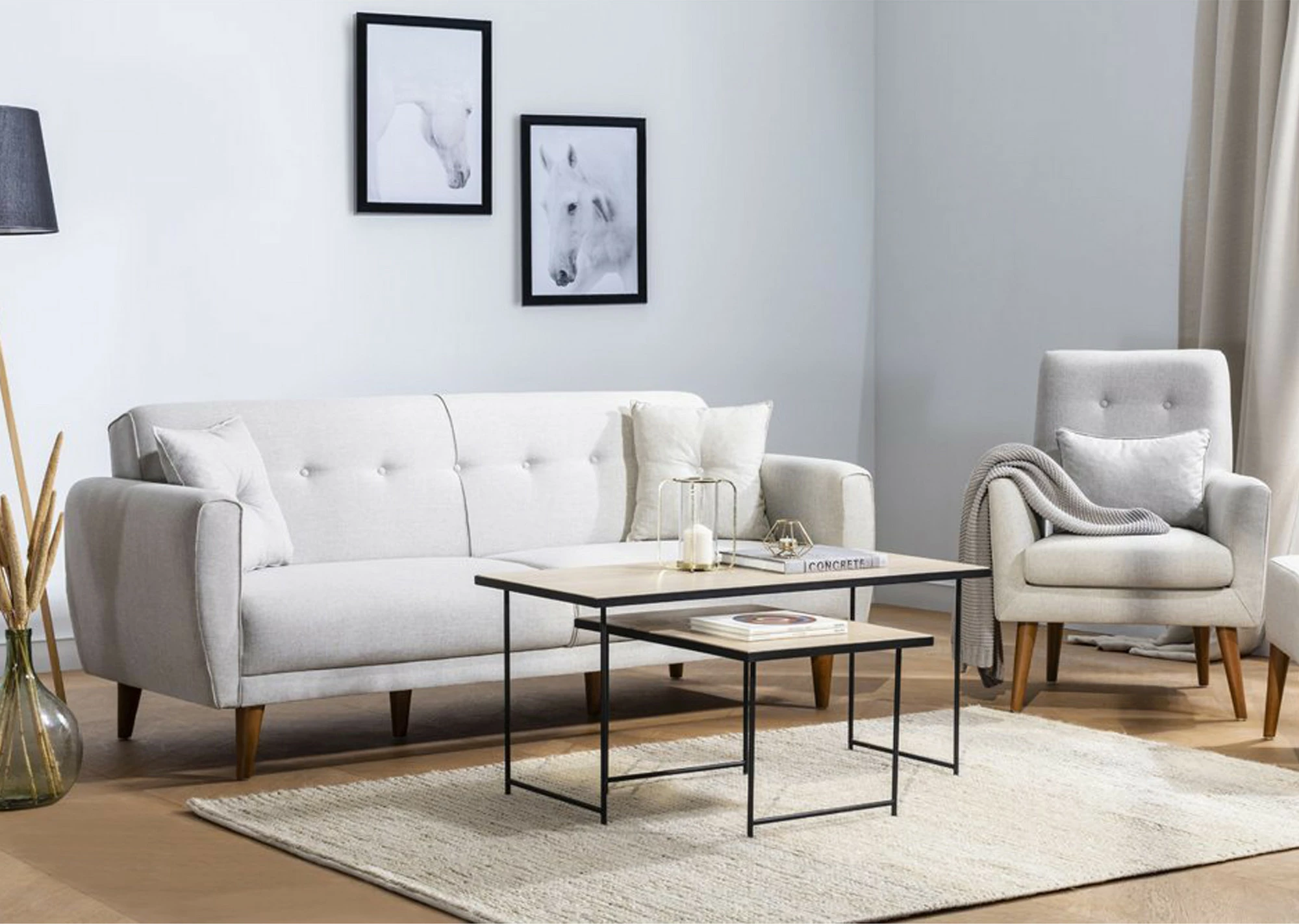 Set divani-krevat Atelier del Sofa, Aria-TKM05-1005, krem