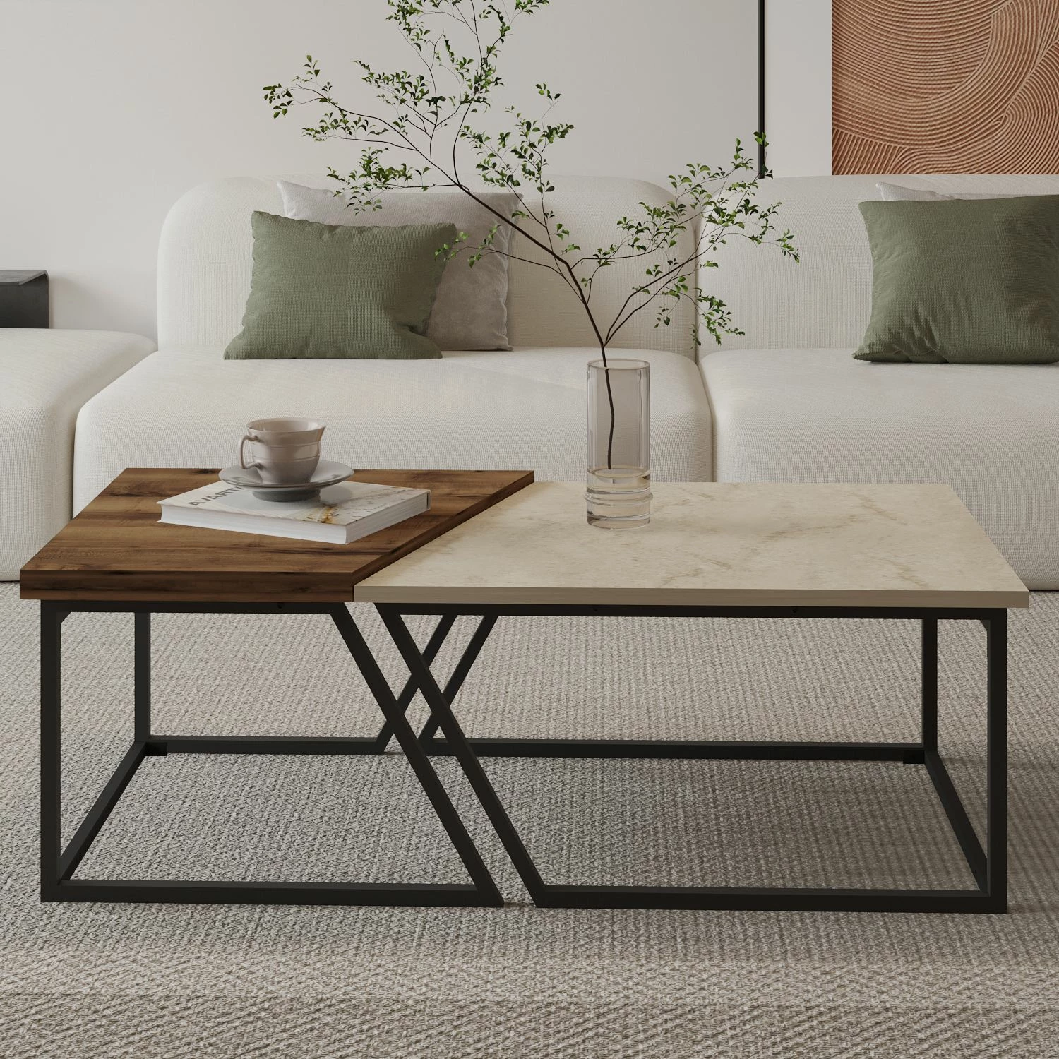 Set tavolinash kafeje Skye Decor, Verona P0024623, travertin, arrë rustike