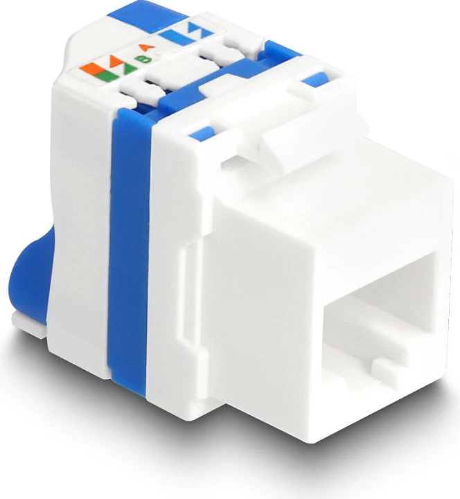 Modul Keystone DeLOCK RJ45 në LSA Cat6a, toolfree, UTP, blu/bardhë