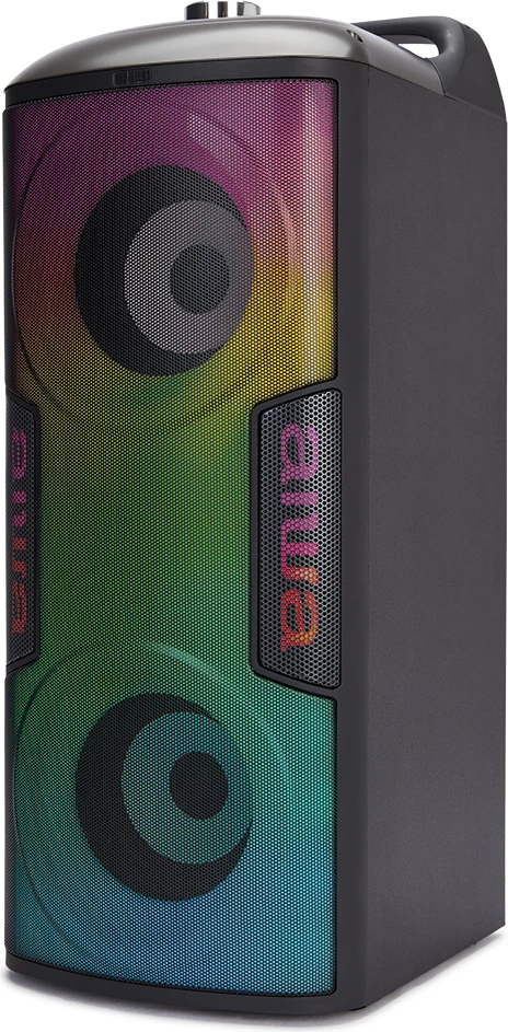 Altoparlant portativ Bluetooth Aiwa KBTUS-100, 16 W RMS HyperBass, TWS, RGB, karaoke, set me mikrofon e telekomandë, i zi