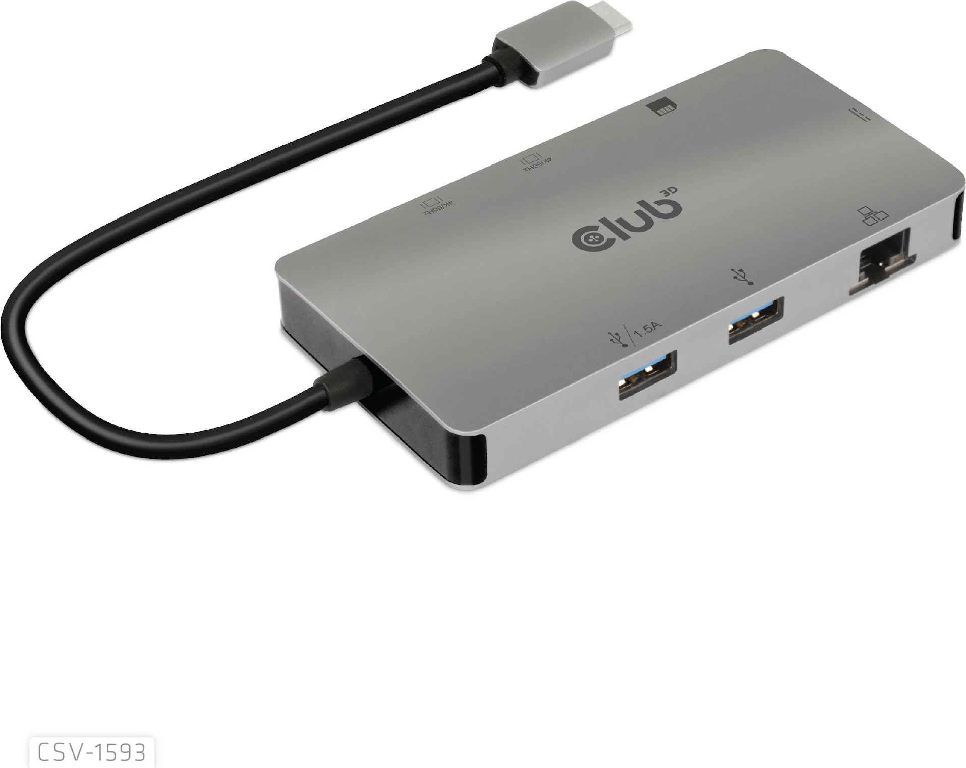 HUB USB-C Club3D 8in1, 2xHDMI, 2xUSB, USB-C, LAN, 4K60Hz, PD100W, metallic