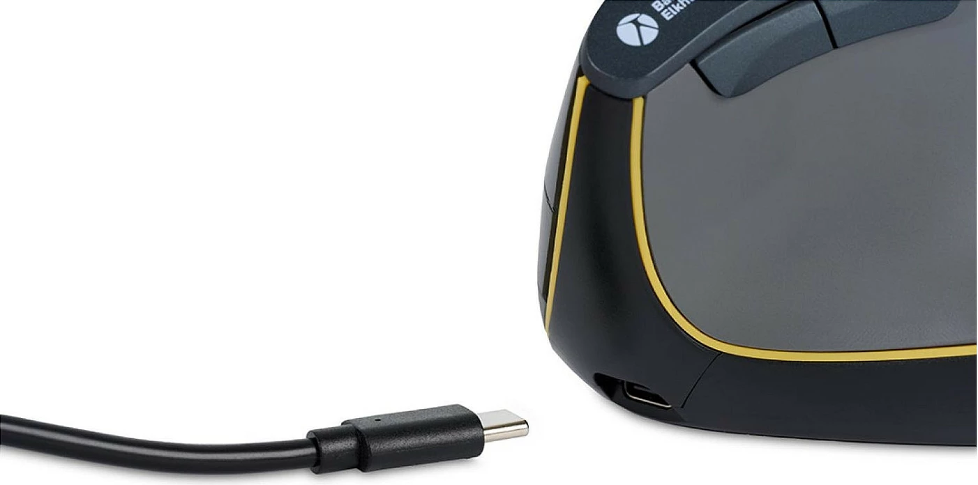 Maus BakkerElkhuizen FastForward, vertikal, wireless + me kabllo, 8 butona, USB-C, Bluetooth 5.1, gri/verdhe