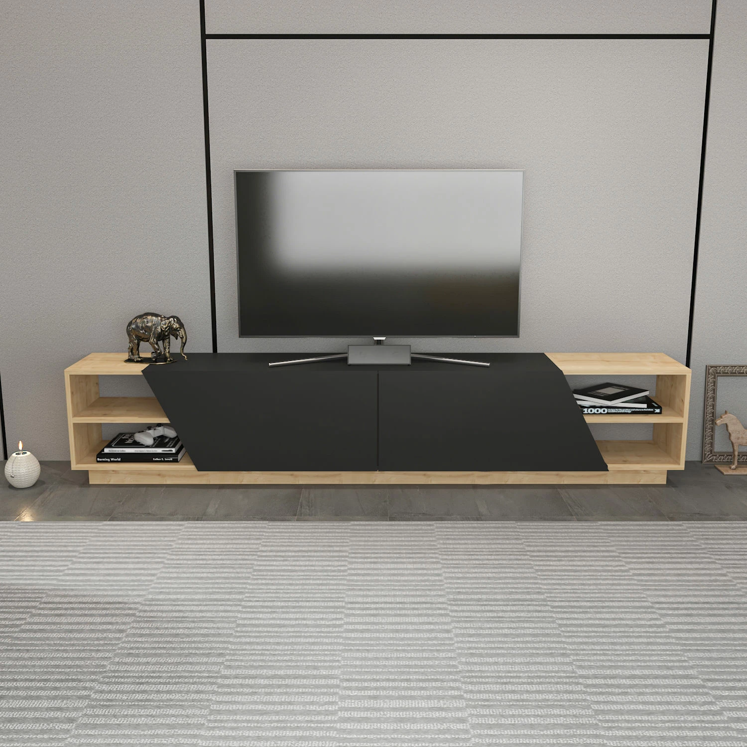 Komodë TV Hanah Home, ngjyrë lis dhe antracit, Rhodes