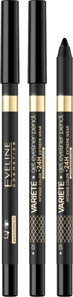 Laps për sy Eveline Cosmetics Variety Waterproof Gel Eye Pencil 01 Black, 1 art