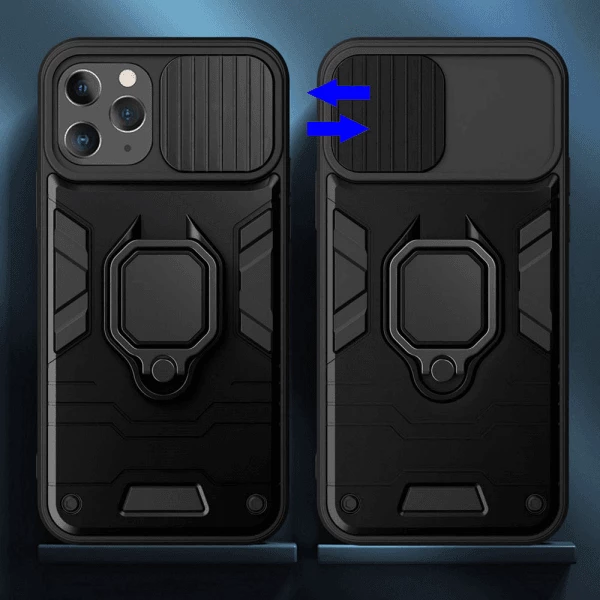 Mbështjellës ONASI 17985 Silicone Armor Ring për iPhone 15, silikon, unazë e heqshme, mbrojtje kamere me slider, zi