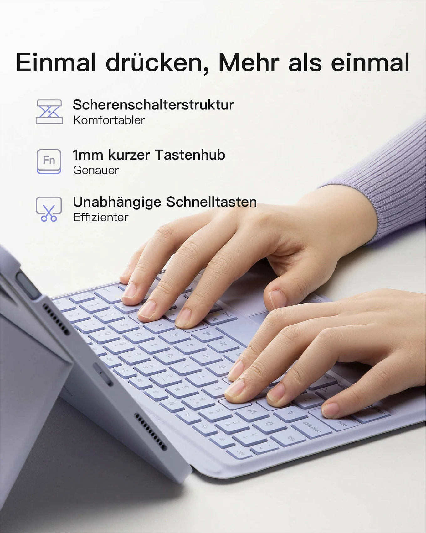 Tastierë inateck për iPad Pro 11" / iPad Air 4/5, QWERTZ, me touchpad, vjollcë