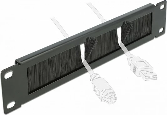 Panel me furça DeLOCK 66287, 1U për kabinet rrjeti 10", metal, i zi