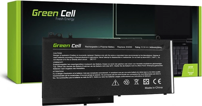 Bateri laptopi Green Cell për Dell Latitude 3150/3160/E5250/E5270, 3400mAh 11.1V, e zezë