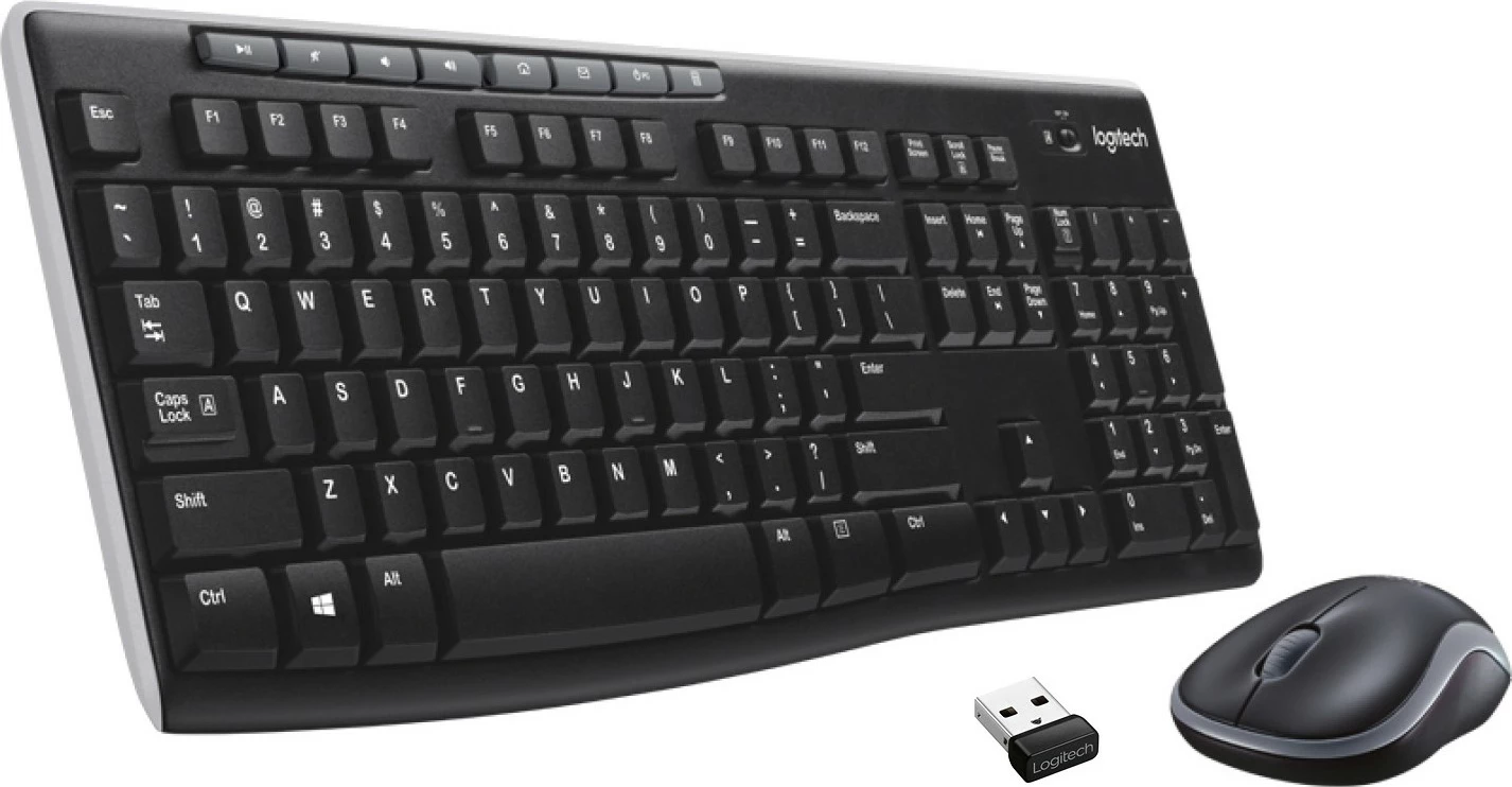 Kombo wireless Logitech MK270, Full-size (100%), RF Wireless, QWERTY, Zi, Argjendtë, Maus i përfshirë