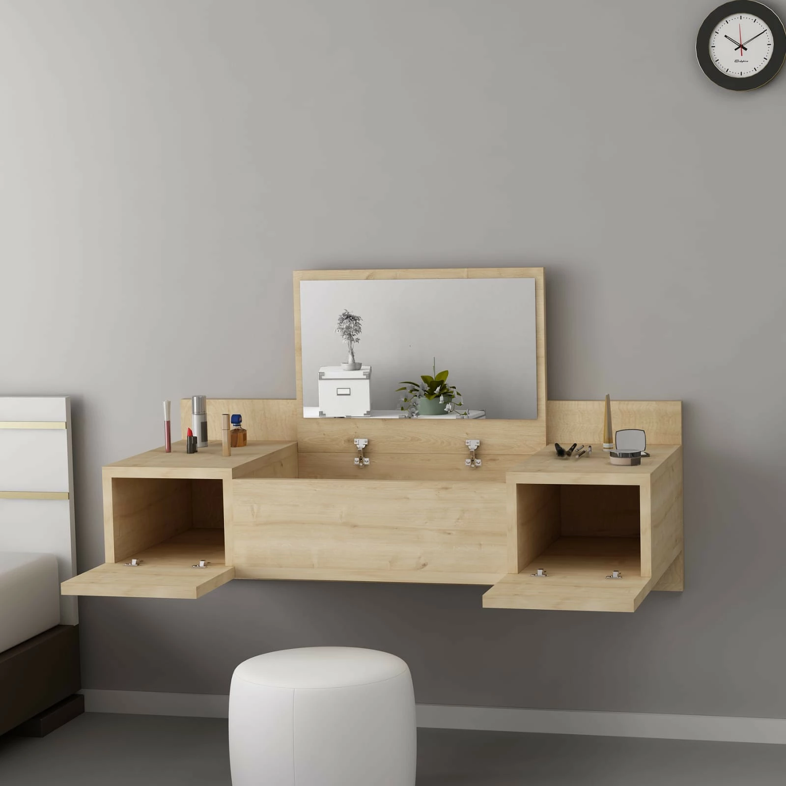 Tavolinë grimi Hanah Home, ngjyrë lisi Sapphire Oak, Zakkum