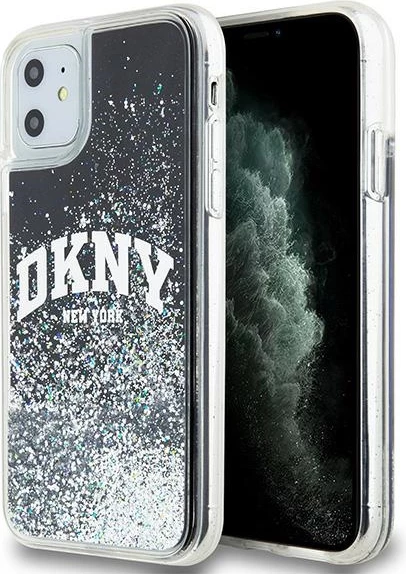 Mbështjellës DKNY Liquid Glitter Big Logo për iPhone 11/XR, i zi