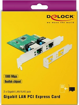 Kartelë rrjeti DeLOCK 89999 PCIe, 2x RJ-45 Gigabit 10/100/1000, jeshile