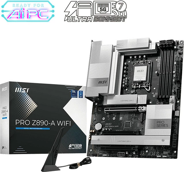 Pllakë amë MSI PRO Z890-A WIFI, Intel Z890, LGA 1851, DDR5, ATX, Wi‑Fi 7, 5G LAN, argjendtë