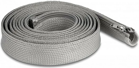 Mbështjellës i thurur për kabllo DeLOCK 3 m x 30 mm, me zip, rezistent në nxehtësi, gri