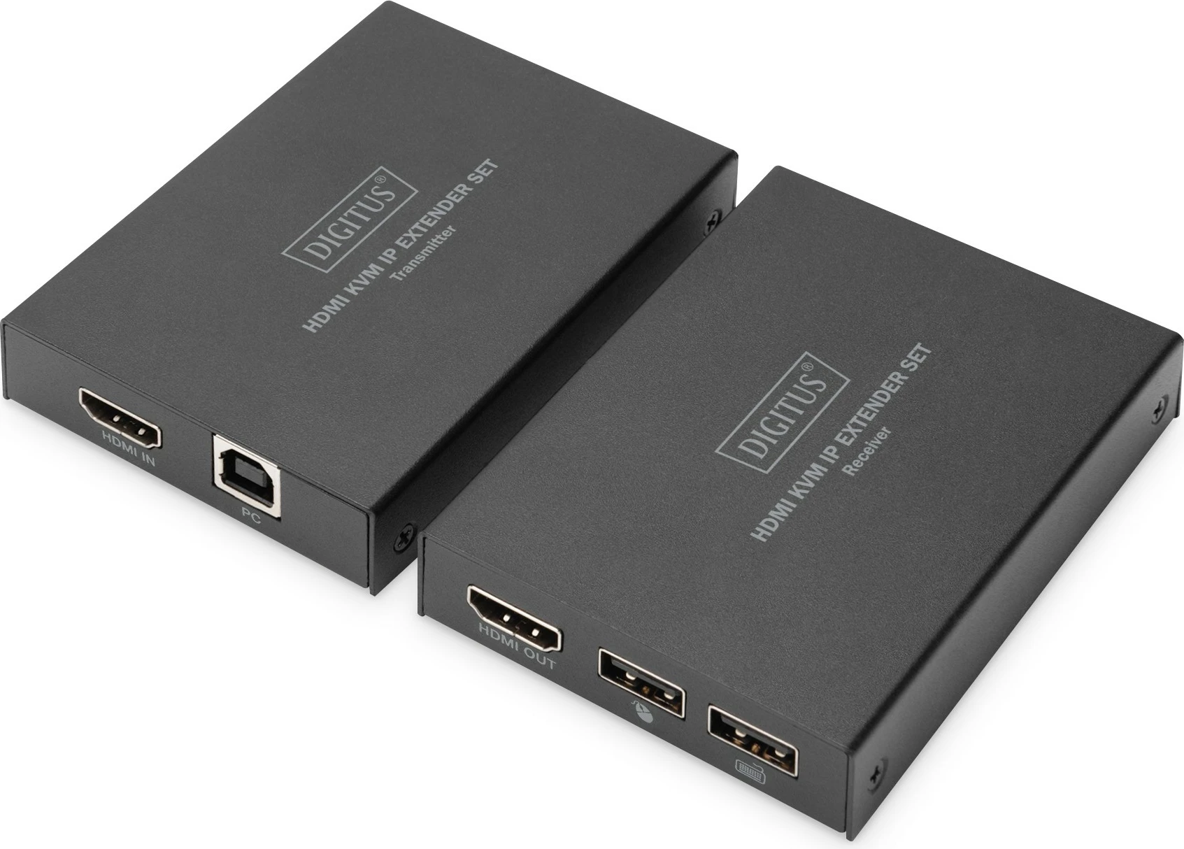 HDMI KVM IP Extender Set Digitus, 1920x1200, transmetues & pranues, 150m, me kabllo, e zezë