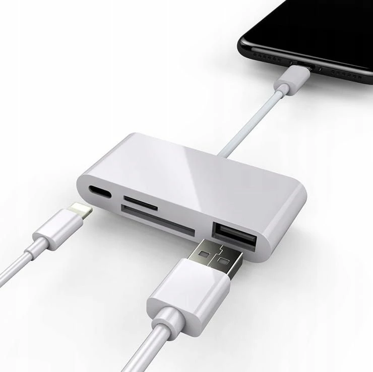 Lexues kartelash/adapter Lightning Zenwire 1026904622, SD/microSD + USB-A + portë karikimi Lightning, i bardhë