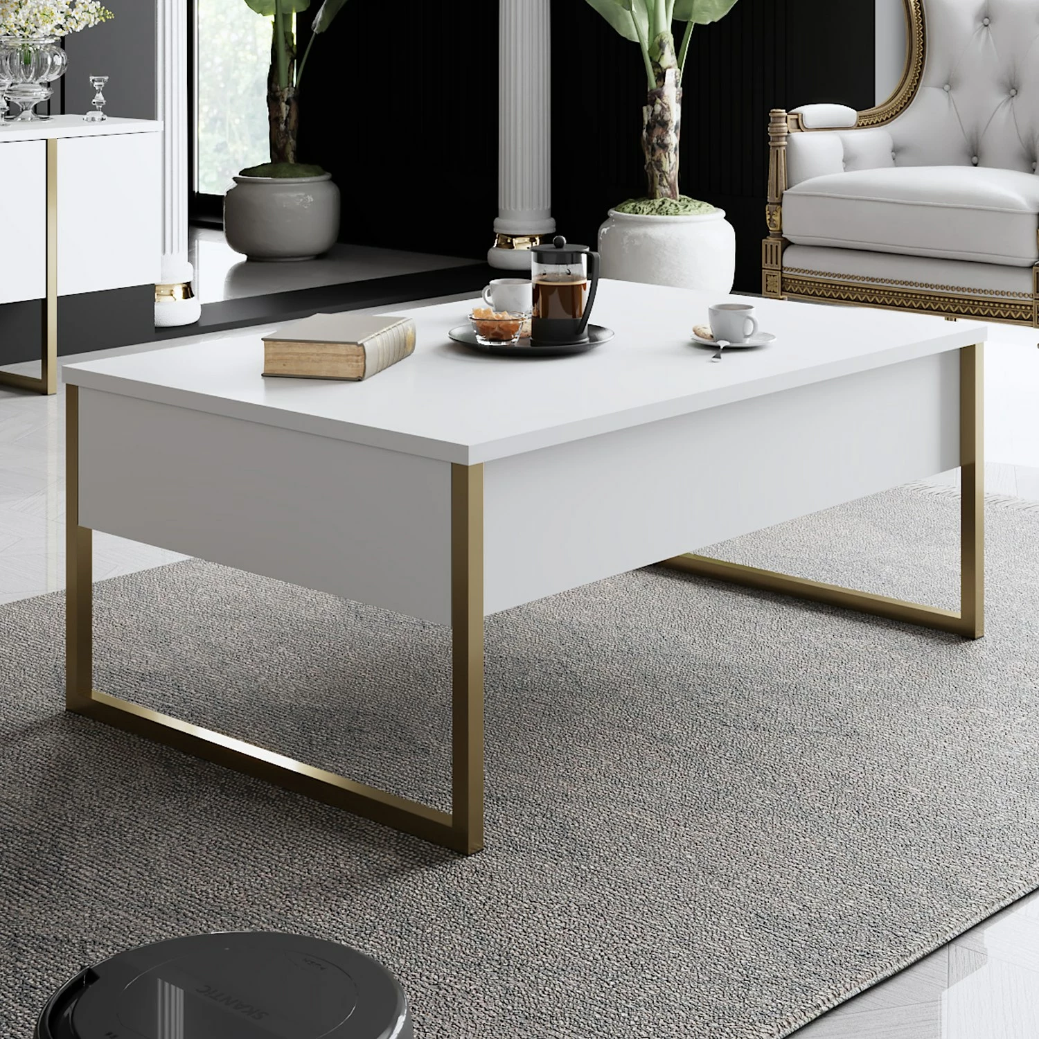 Tavolinë kafeje Skye Decor, Luxe, e bardhë dhe ari