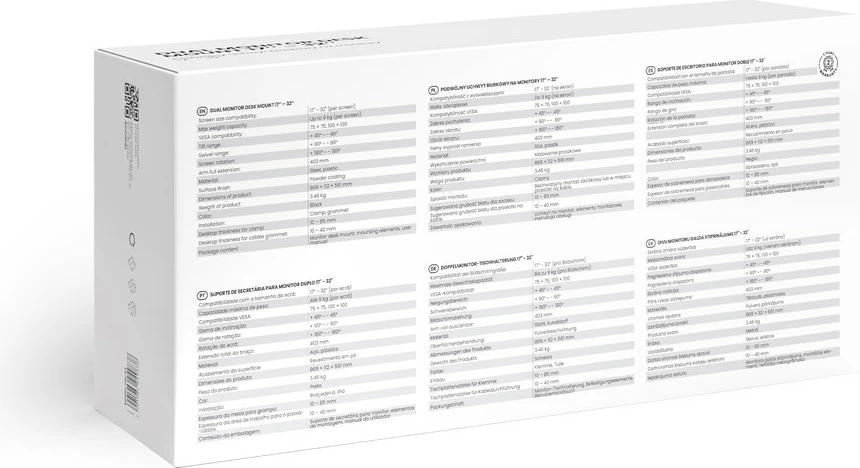 Mbajtëse tavoline për dy monitorë Savio UM-03, 17-32 inç, e zezë