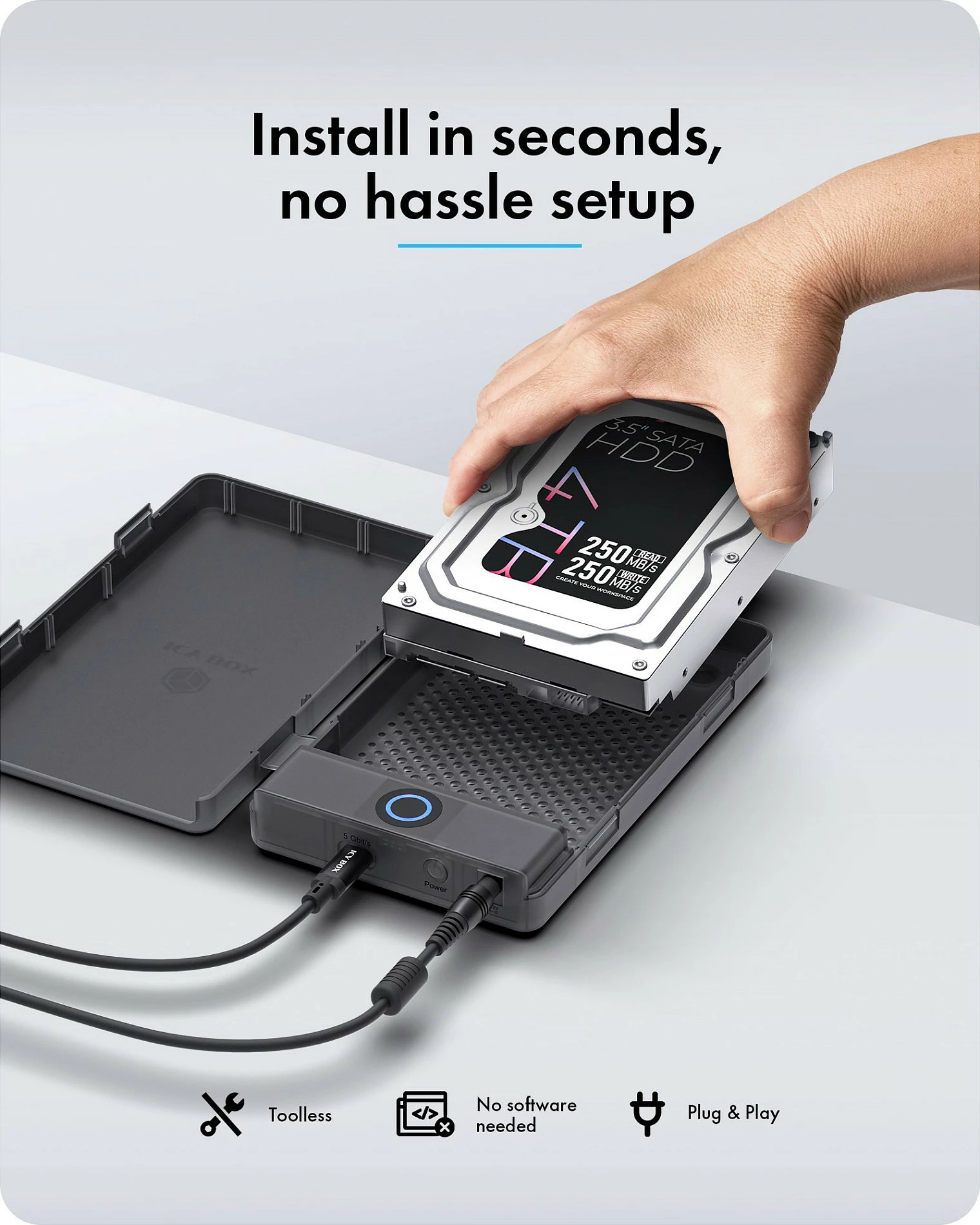 Kasë eksterne ICY BOX për HDD/SSD SATA 2.5"/3.5", USB 3.2 Gen 1 5Gbps Type-C/Type-A, transparent/zezë