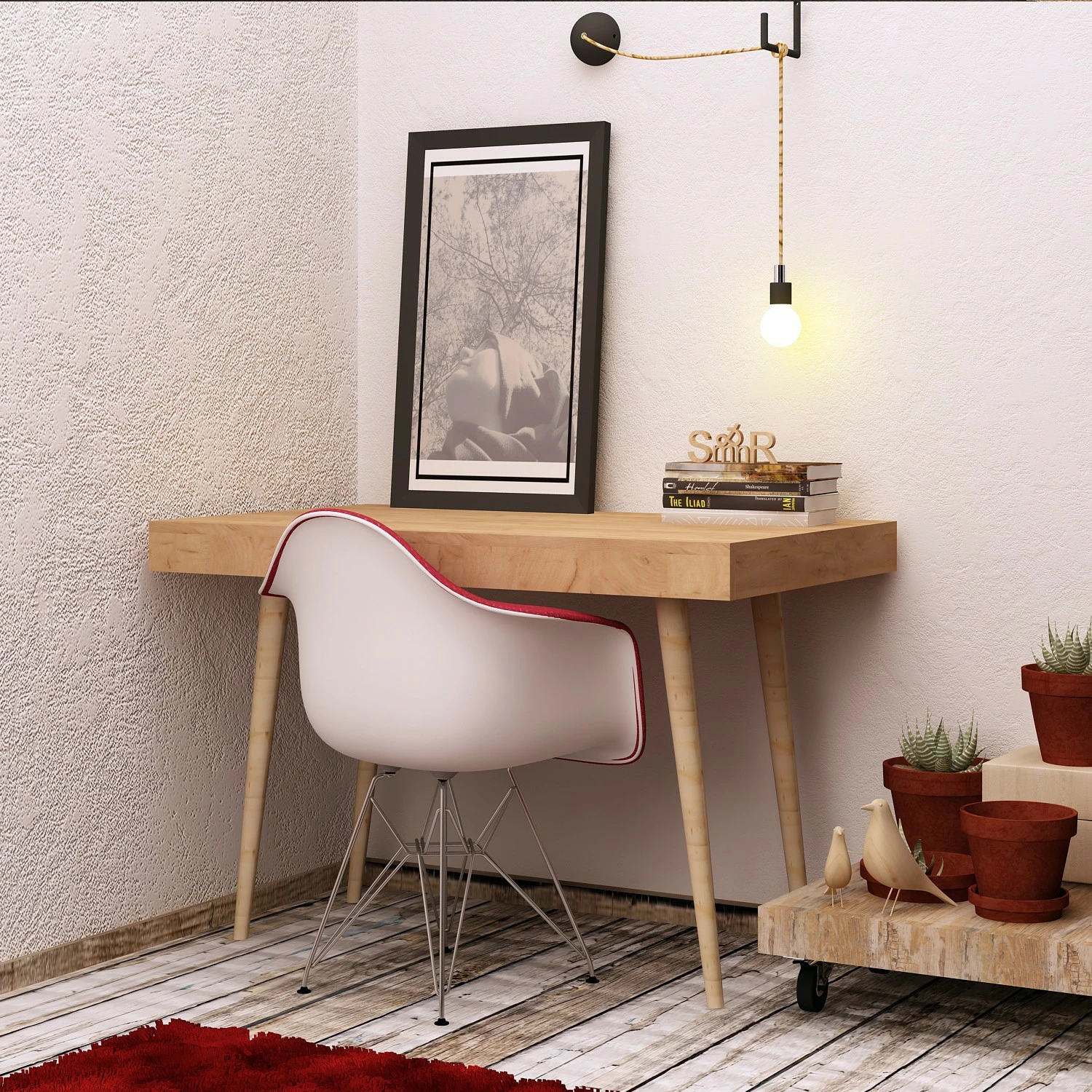 Tavolinë studimi Hanah Home, Valencia, ngjyrë lisi dhe e bardhë