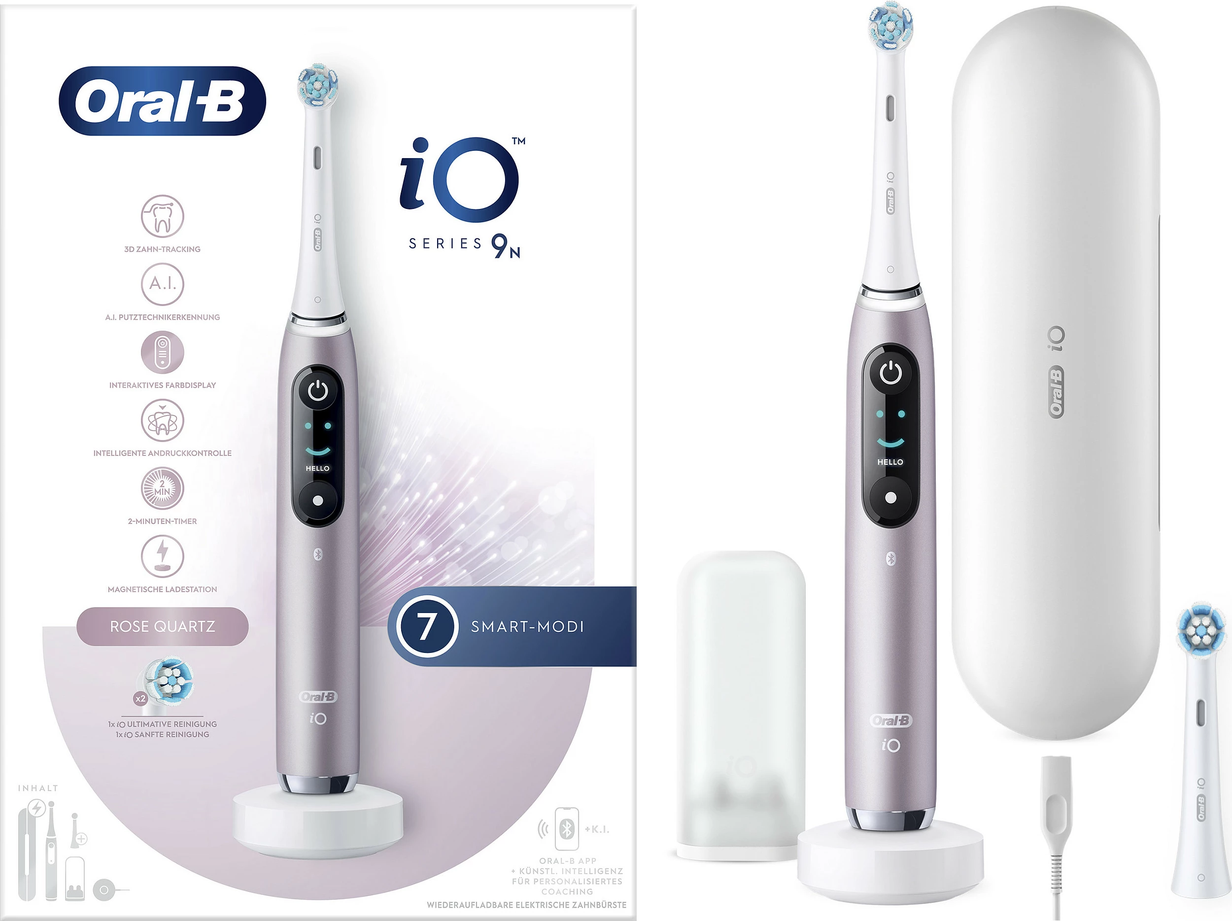 Furçë dhëmbësh elektrike Oral-B iO Series 9n, 6 mënyra, Bluetooth, me kuti udhëtimi, rozë