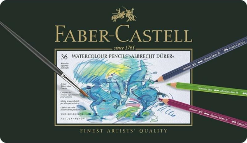 set lapsa ngjyrash akuarel Faber-Castell Albrecht Dürer FC-117536, 36 ngjyra, kuti metalike, verdhë/bardhë