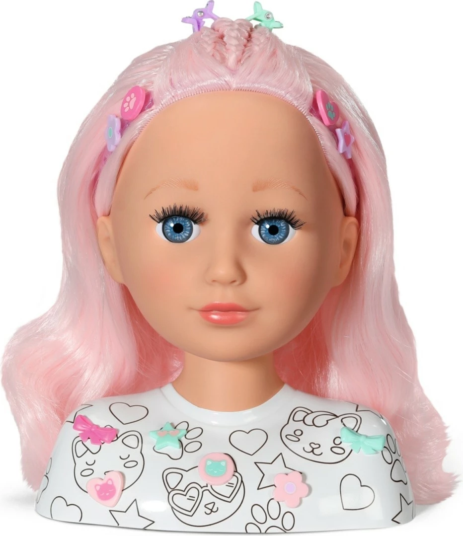 Kokë stilimi kukulle, Baby Born Little Sister 836033-116724, 22 cm, me set aksesorësh, flokë rozë