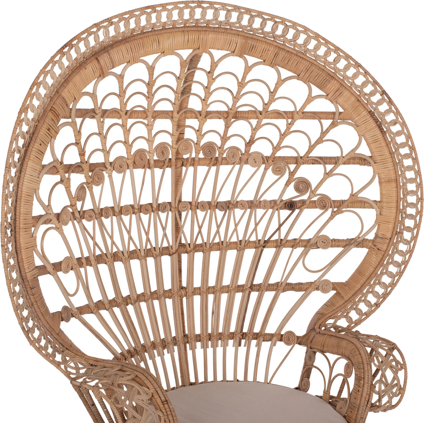 Karrige mbretërore pallua FH9342 rattan natyral - jastëk bezhë 114x72x150Hcm