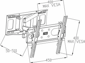 Mbajtëse muri për TV Art AR-77 23"-46", me krah lëvizës, VESA deri 400x400, 35 kg, e zezë