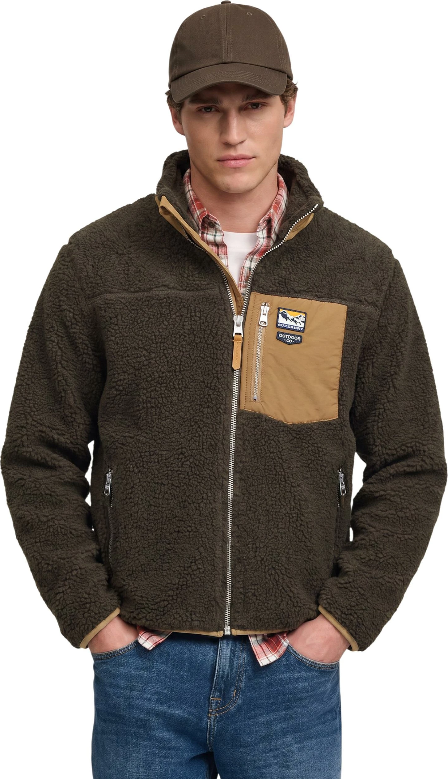 Jakne fleece për meshkuj Superdry Mountain Full Zip SDM2014575A, e gjelbër ulliri