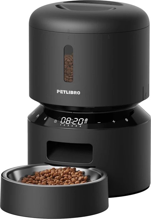 Dispenser automatik ushqimi për kafshë Petlibro Granary 3L, USB-C + bateri rezervë, mesazh zanor 10s, i zi