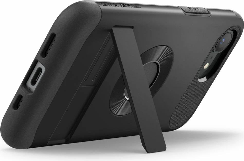 Mbështjellës Spigen Slim Armor MagSafe për iPhone 16e, me kickstand, MagSafe, TPU + polikarbonat, zi