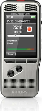 Diktafon Philips DPM 6000/02, 1000 mAh, SD/SDHC, ekran 2.4", zi/argjend