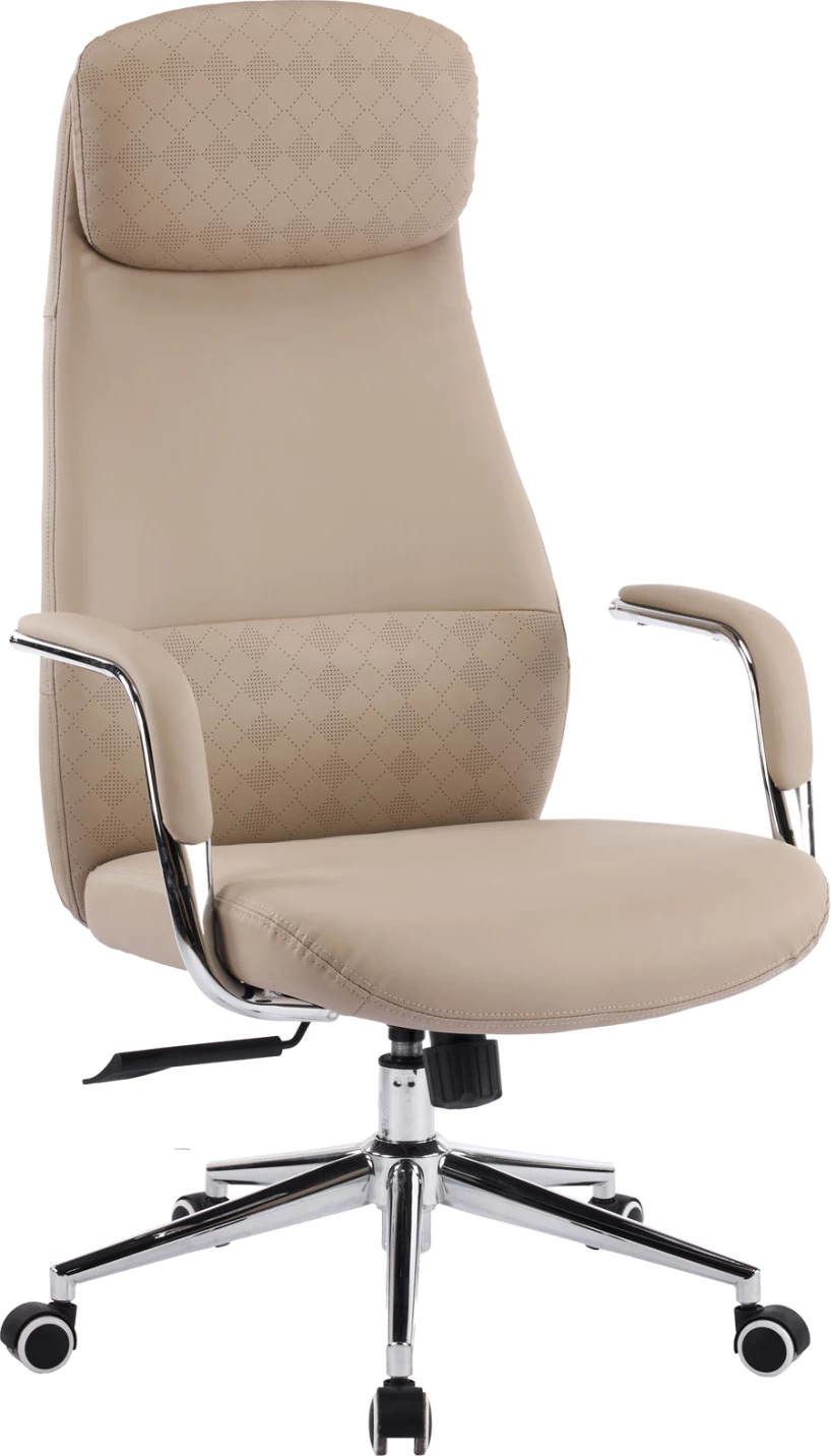 Karrige zyre SONTY, lëkurë PU bezhë, bazë kromi, FH18354.02, 64x68x125cm