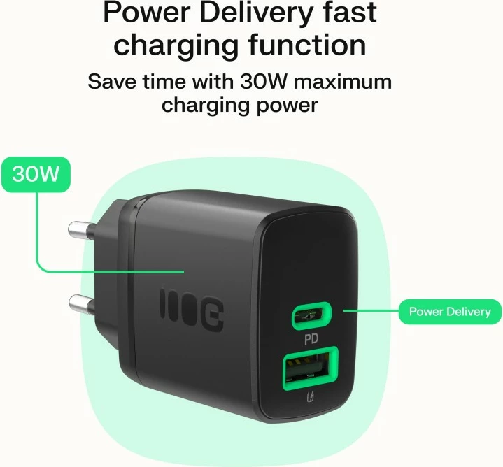 Karikues muri, Green Cell PowerSource Duo30 CHARB-GC-30AC-B, 30W, 1x USB-C PD + 1x USB-A, i zi