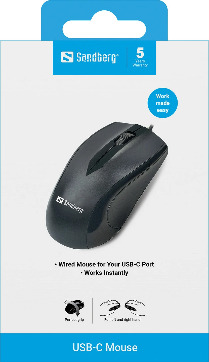 Maus Sandberg USB-C Mouse, optik, 1200 DPI, ambidextrous, i zi