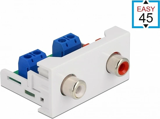 Modul DeLOCK Easy 45, 2x RCA femër, 22.5 x 45 mm, i bardhë