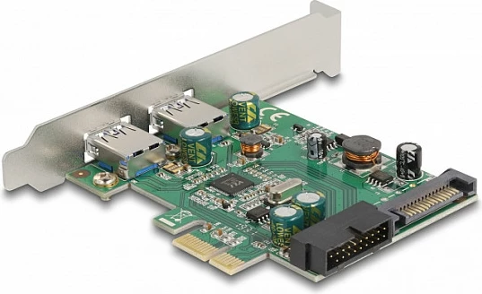 Kartelë PCIe DeLOCK USB 3.2 Gen 1, 2x USB-A + 1x 19-pin internal, Low Profile, argjend