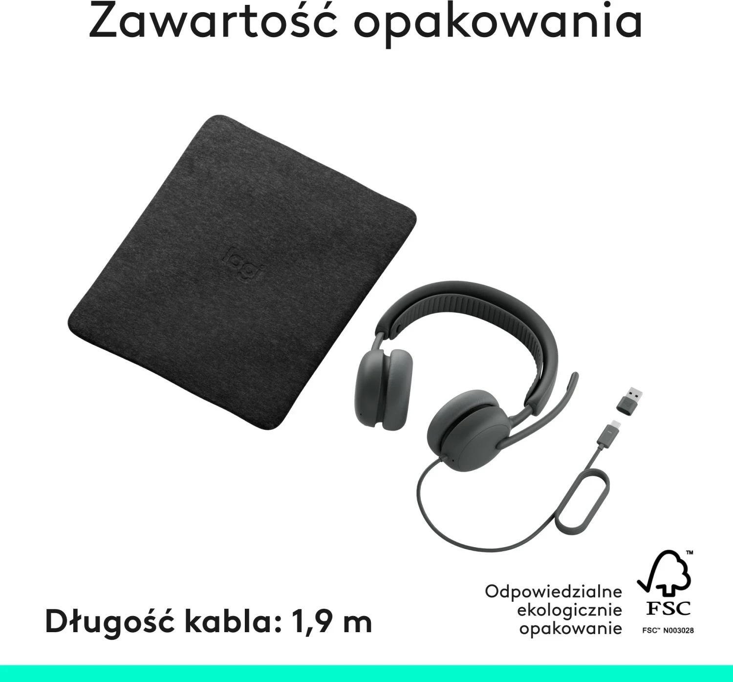 Kufje Logitech Zone Wired 2, me ANC, me kabllo, për Mac/PC, e zezë