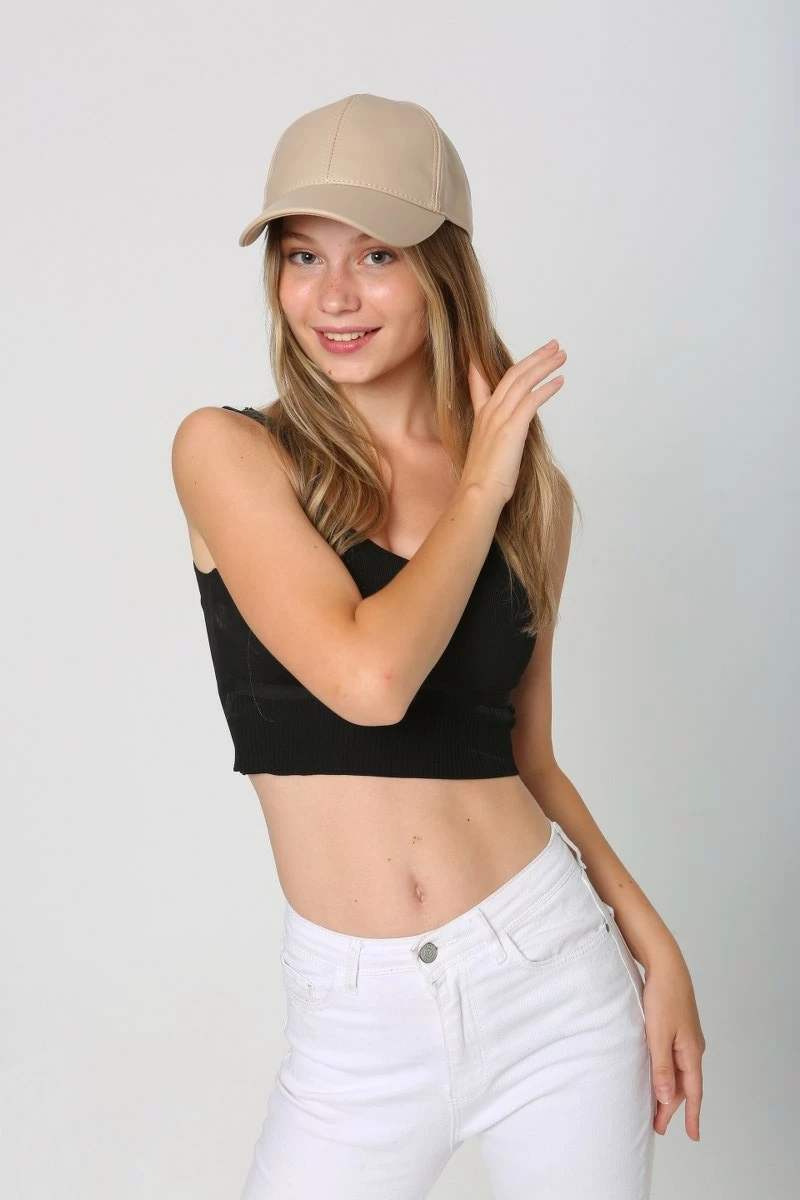 Kapelë për gra, lëkurë PU, ngjyrë bezhë, Jumeon, Spk1104