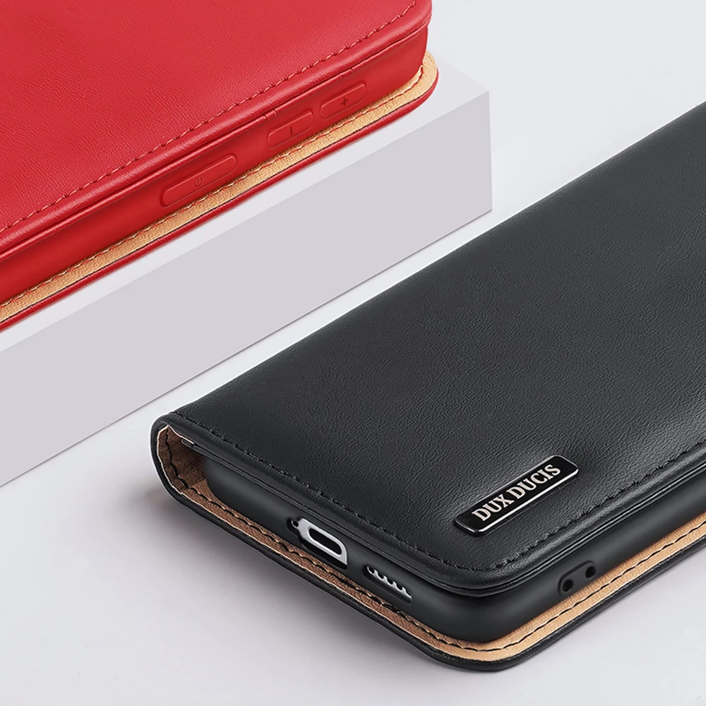 Mbështjellës Dux Ducis Hivo për Samsung Galaxy S22+, lëkurë natyrale, me xhepa, i zi