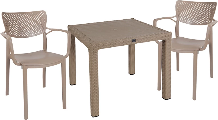 Tavolinë me karrige Explore-Fontline set 3 pjesë PP kapuçino 90x90x73,5cm