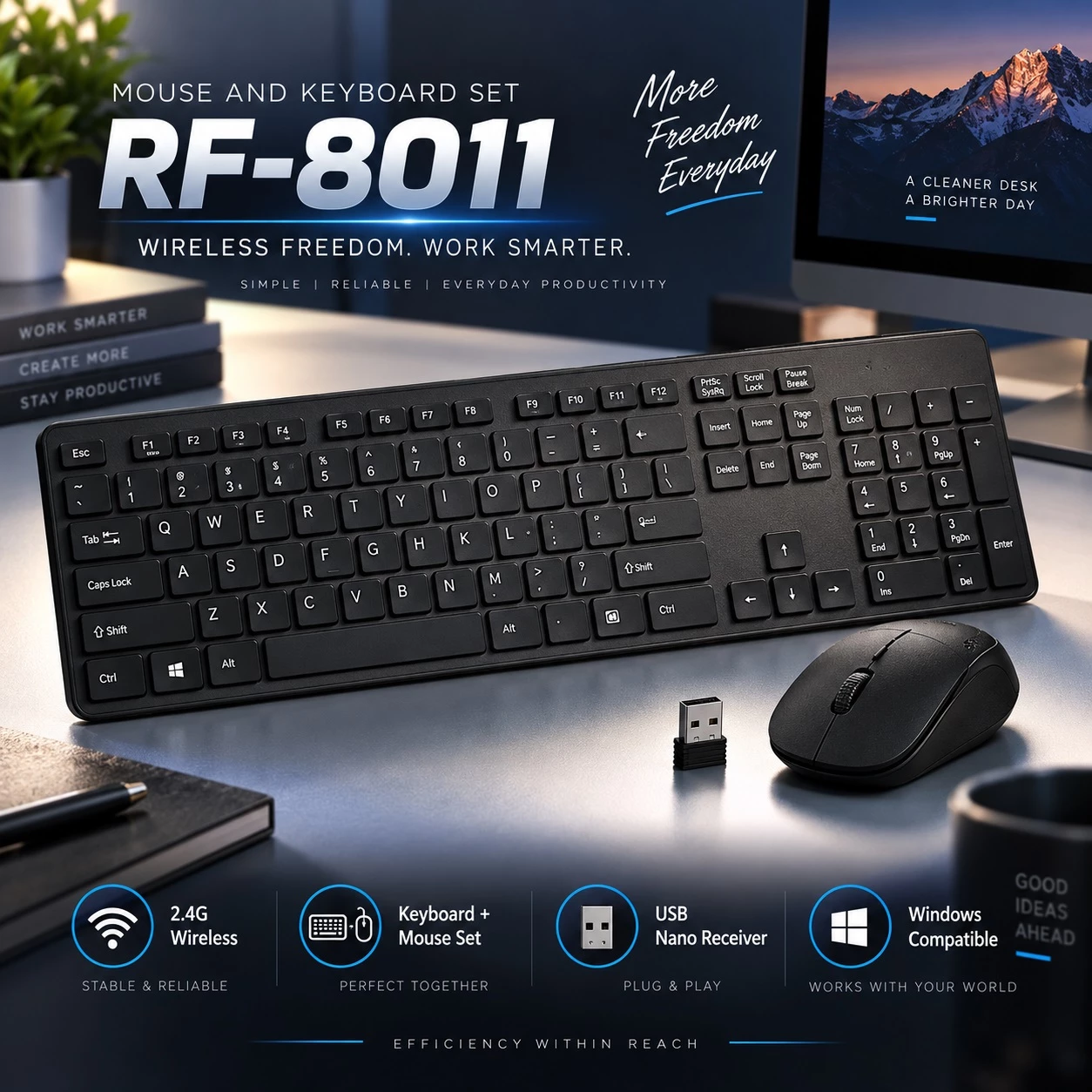 Set RF-8011 – Tastierë dhe Maus pa Kabllo me Marrës USB