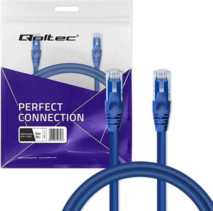 Kabllo rrjeti Qoltec CAT6, 5m, RJ-45, Kaltër